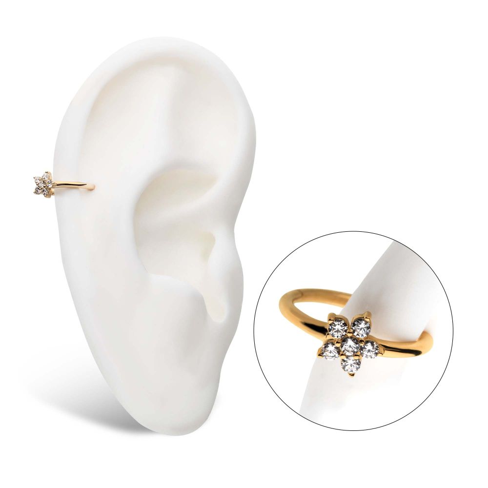 14Kt Gold with Centerpiece Prong Set Clear CZ Flower Side Facing Hinged Segment Clicker