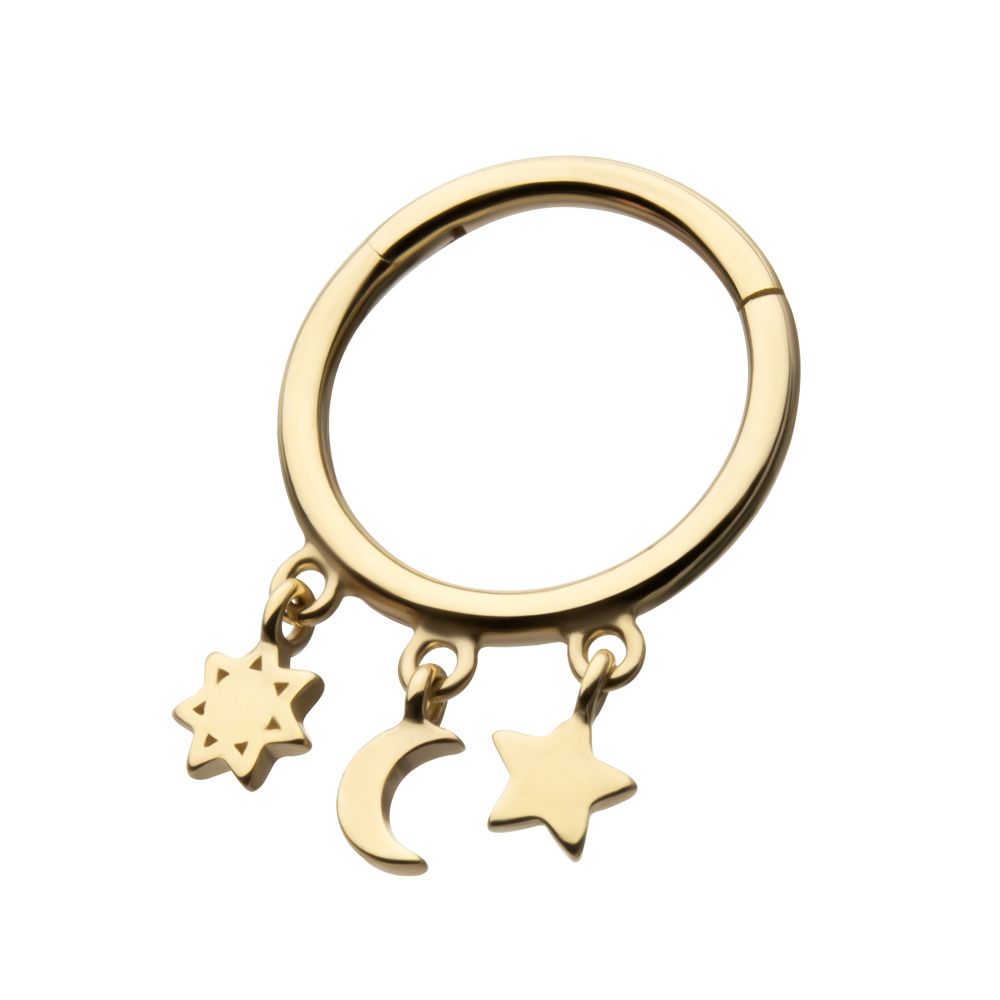 14Kt Yellow Gold Stars & Moon Dangle Charm Hinged Segment Clicker