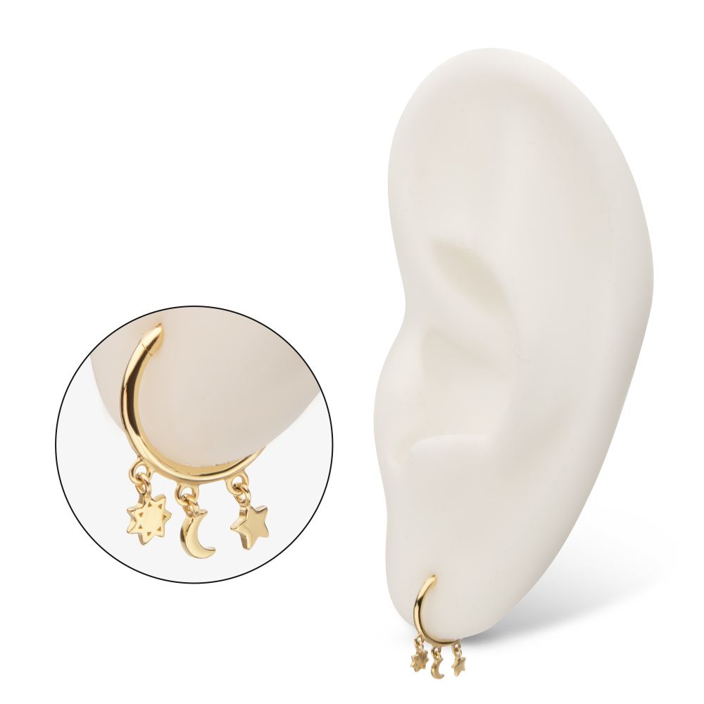 14Kt Yellow Gold Stars & Moon Dangle Charm Hinged Segment Clicker