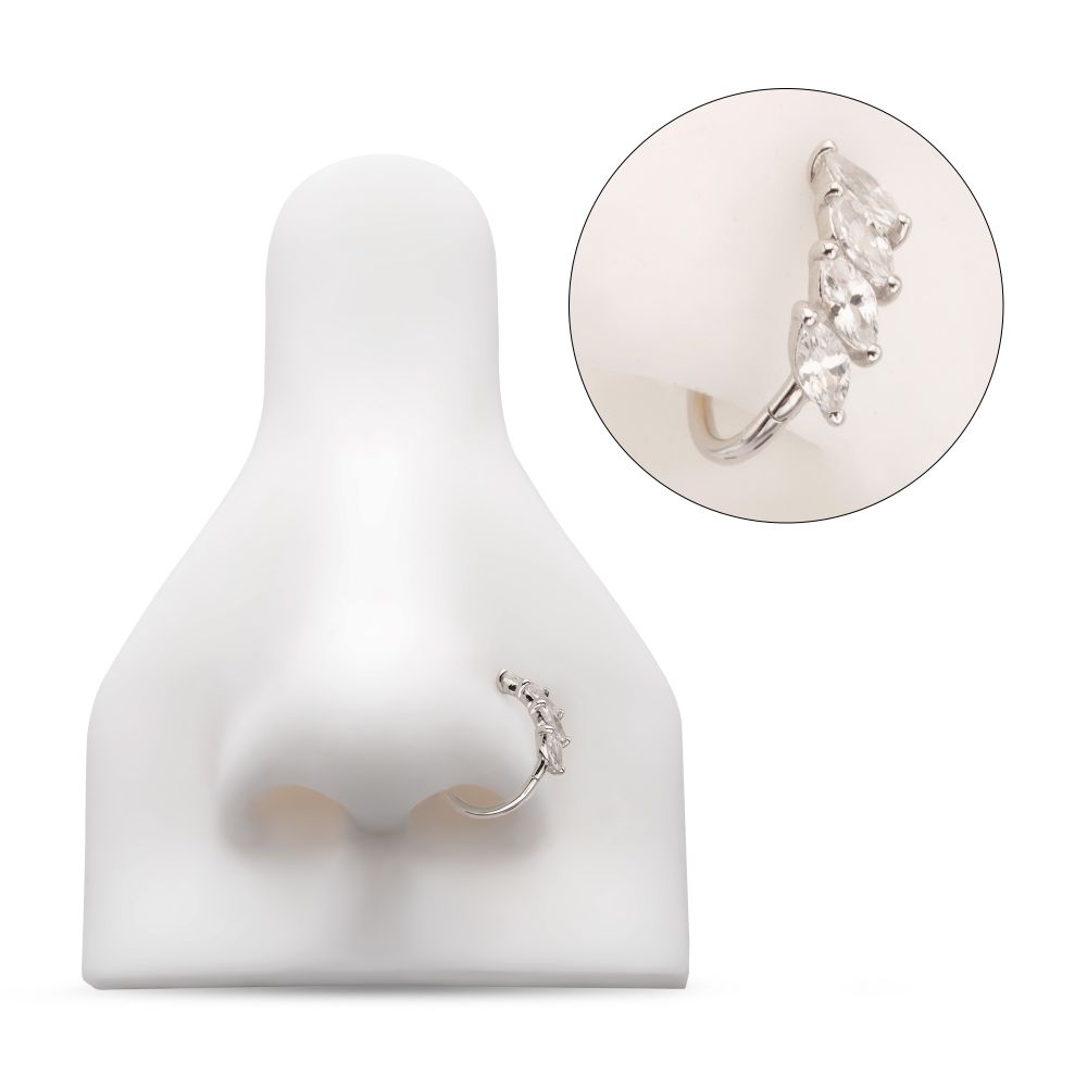 14Kt Gold 4 Marquise Staggered Cluster Prong Gem Side Facing Hinged Segment Clicker