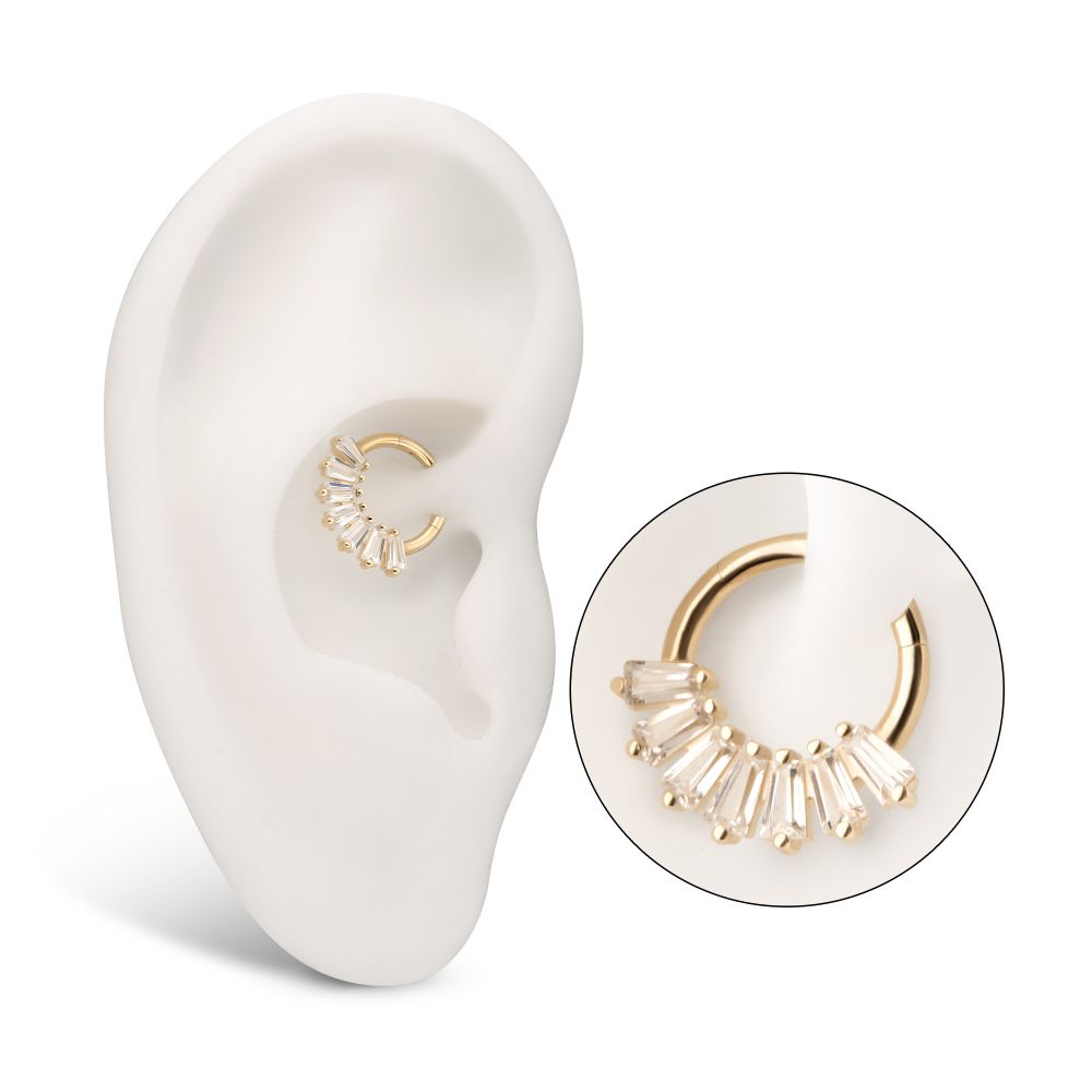 14Kt Gold 7-Cluster Baguette Prong Gem Front Facing Hinged Segment Clicker