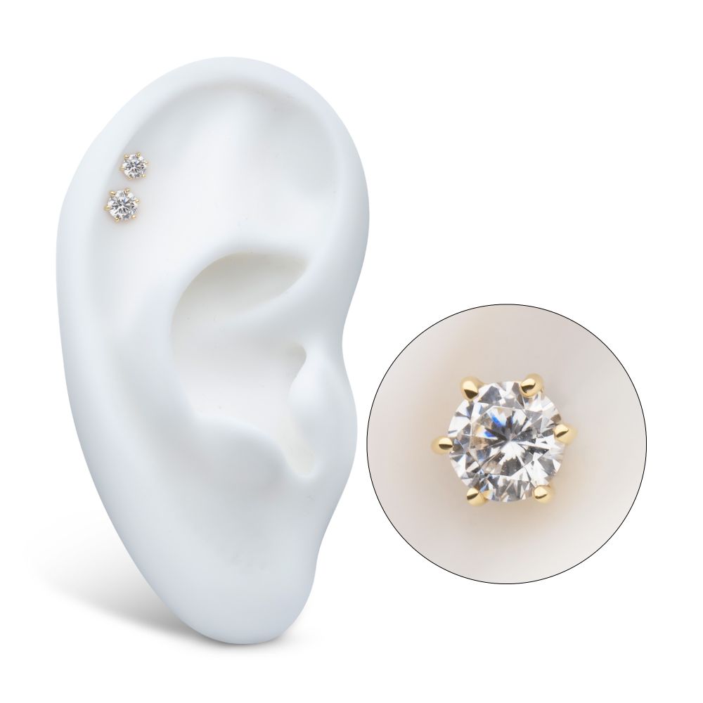 14Kt Yellow Gold Internally Threaded 6-Prong Round Gem Top Dermal