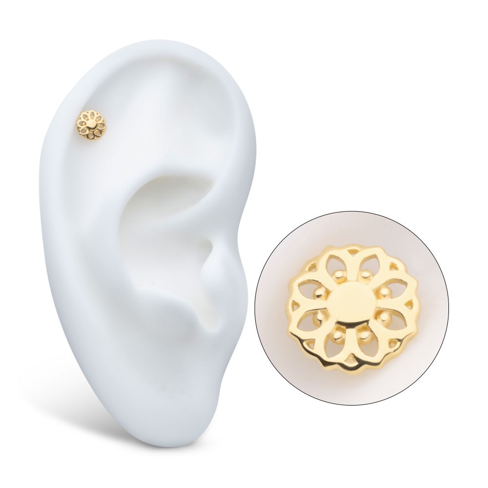 14Kt Yellow Gold Internally Threaded Mandala Flower Top Dermal