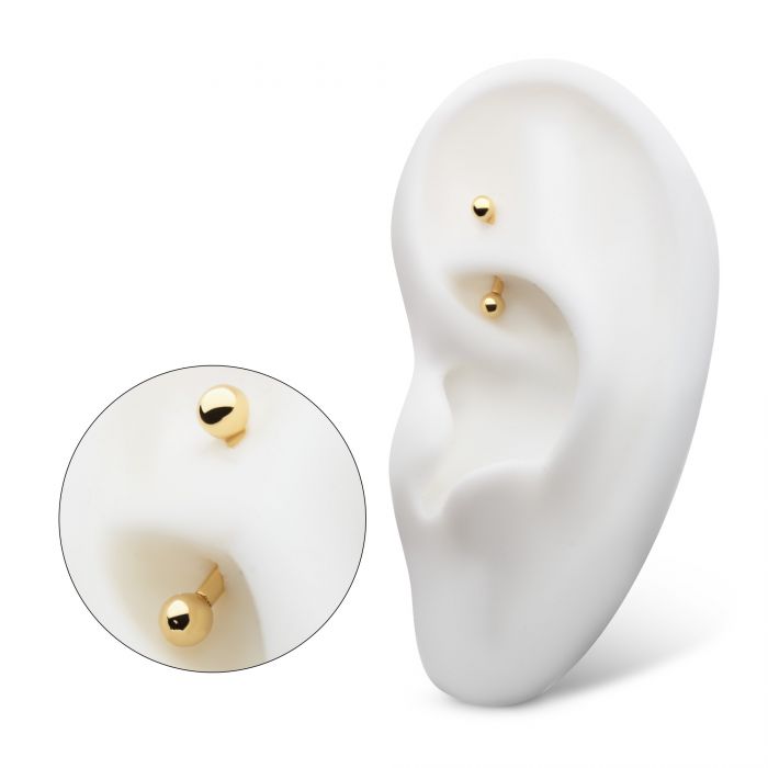 14Kt Yellow Gold Curved Barbell with One Side Internally Threaded and One Side Fixed Ball End