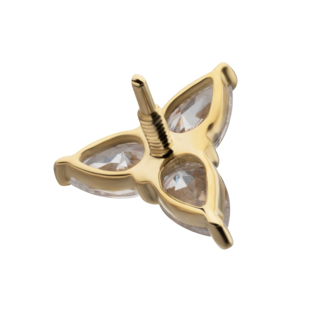 14Kt Yellow Gold M0.8 Internally Threaded Prong Set Trinity Teardrop Gem Top