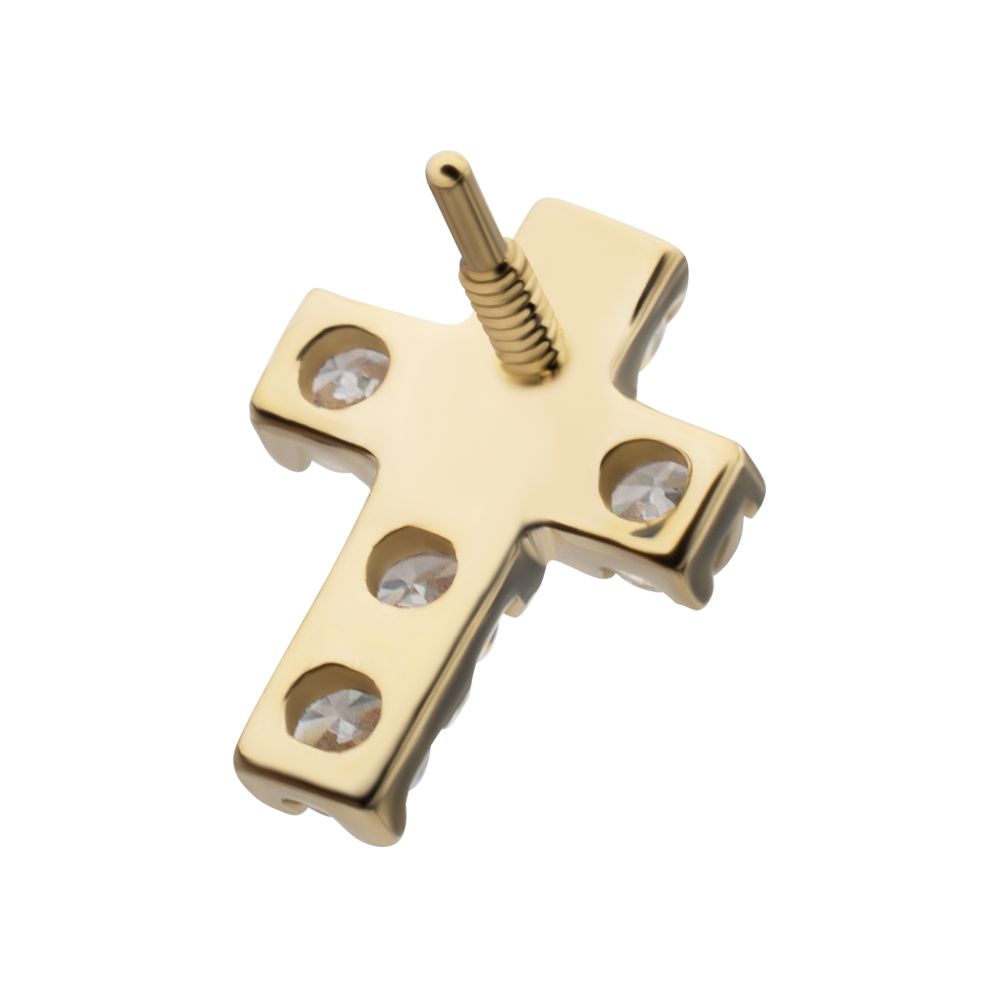 14Kt Yellow Gold M0.8 Internally Threaded Pave Gem Cross Top