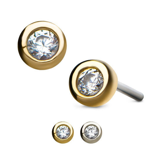 14kt Gold Threadless Bezel Set Clear CZ Top