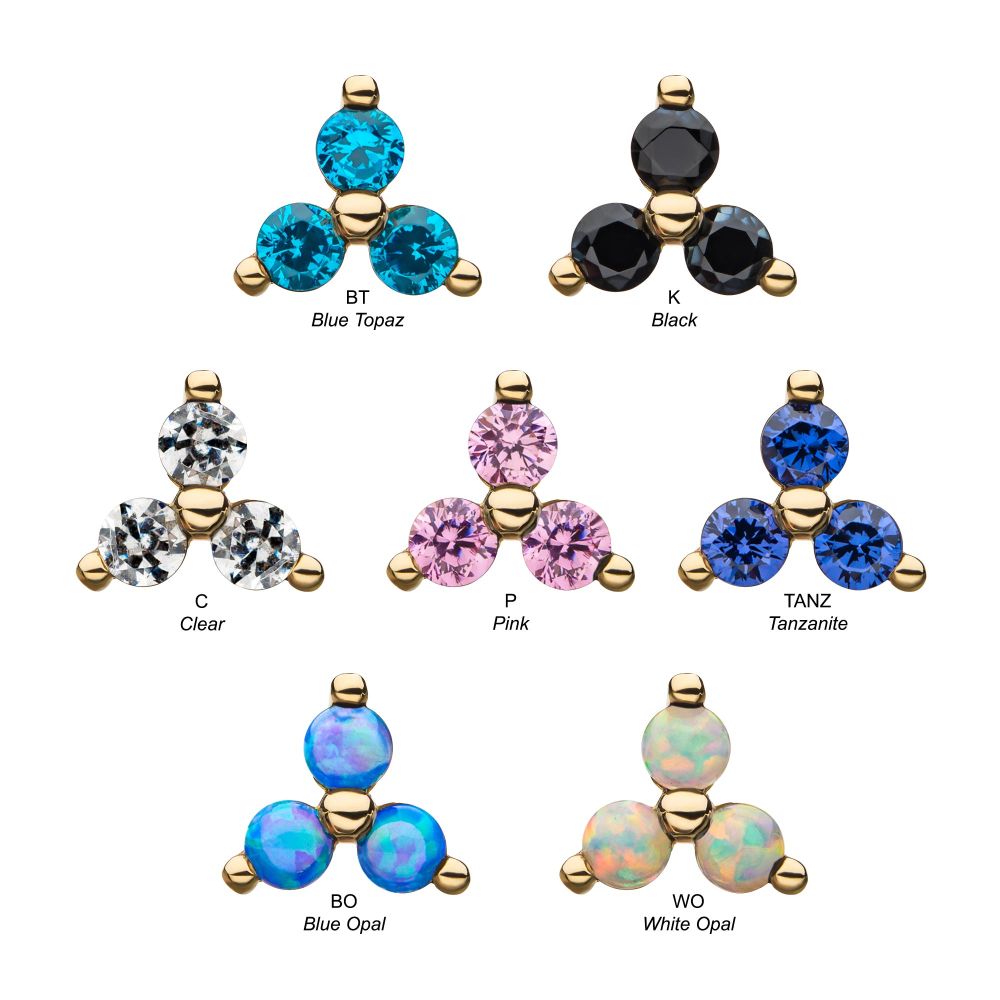 14Kt Yellow Gold Threadless Pronged Round Opal/CZ Trinity Top