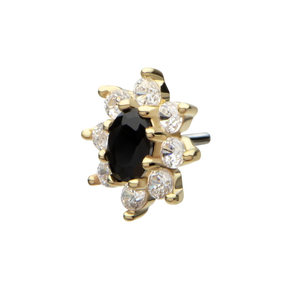 14Kt Yellow Gold Threadless Pronged Oval & Round CZ Flower Top
