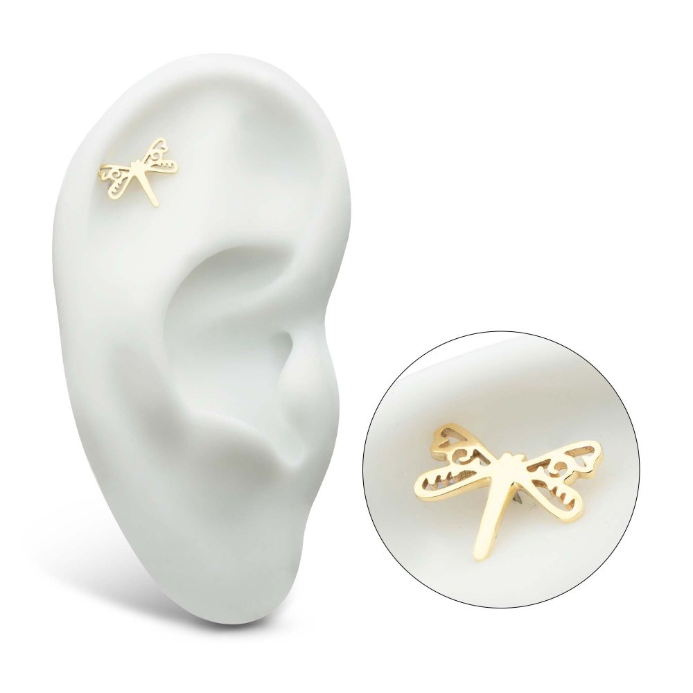 14Kt Yellow Gold Threadless Dragonfly Top