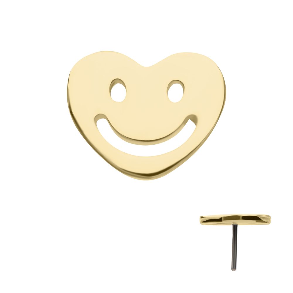 14Kt Yellow Gold Threadless Happy Face Heart Top