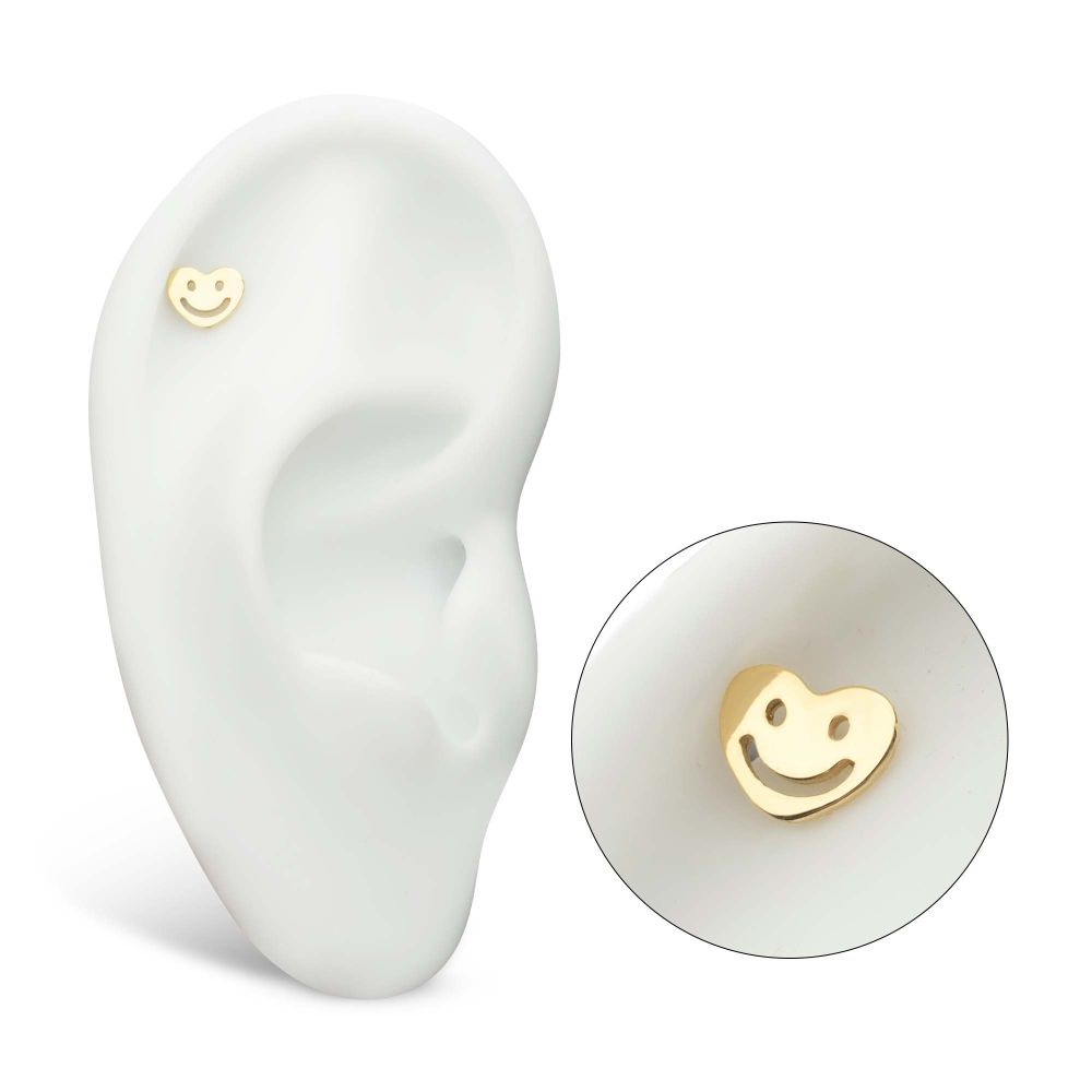 14Kt Yellow Gold Threadless Happy Face Heart Top