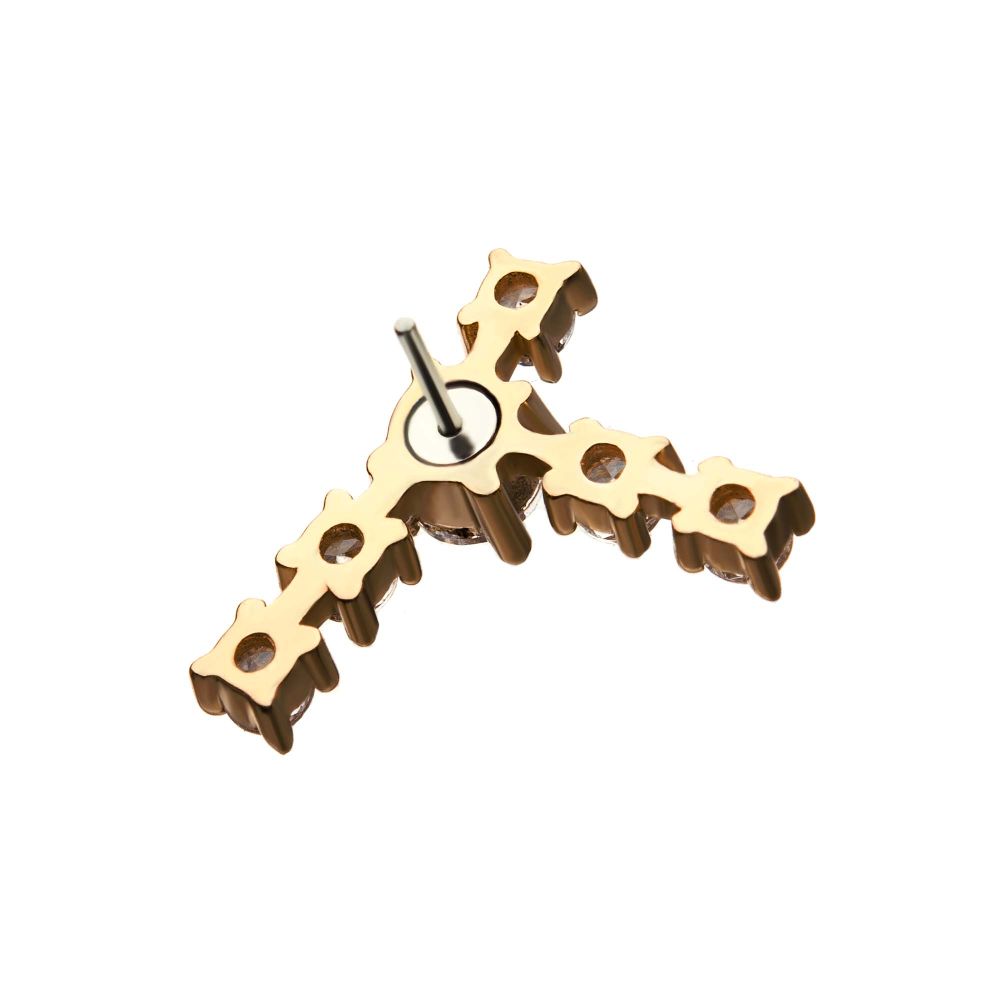 14kt Yellow Gold Capricorn Constellation Threadless Top with 4mm Center Clear CZ Gem and Five 3mm Clear CZ Side Gems