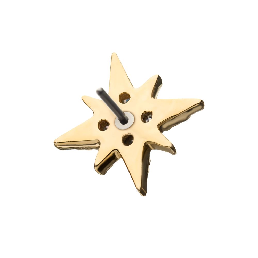 14Kt Yellow Gold Threadless with 4-Clear Gem 8-Point Star Top