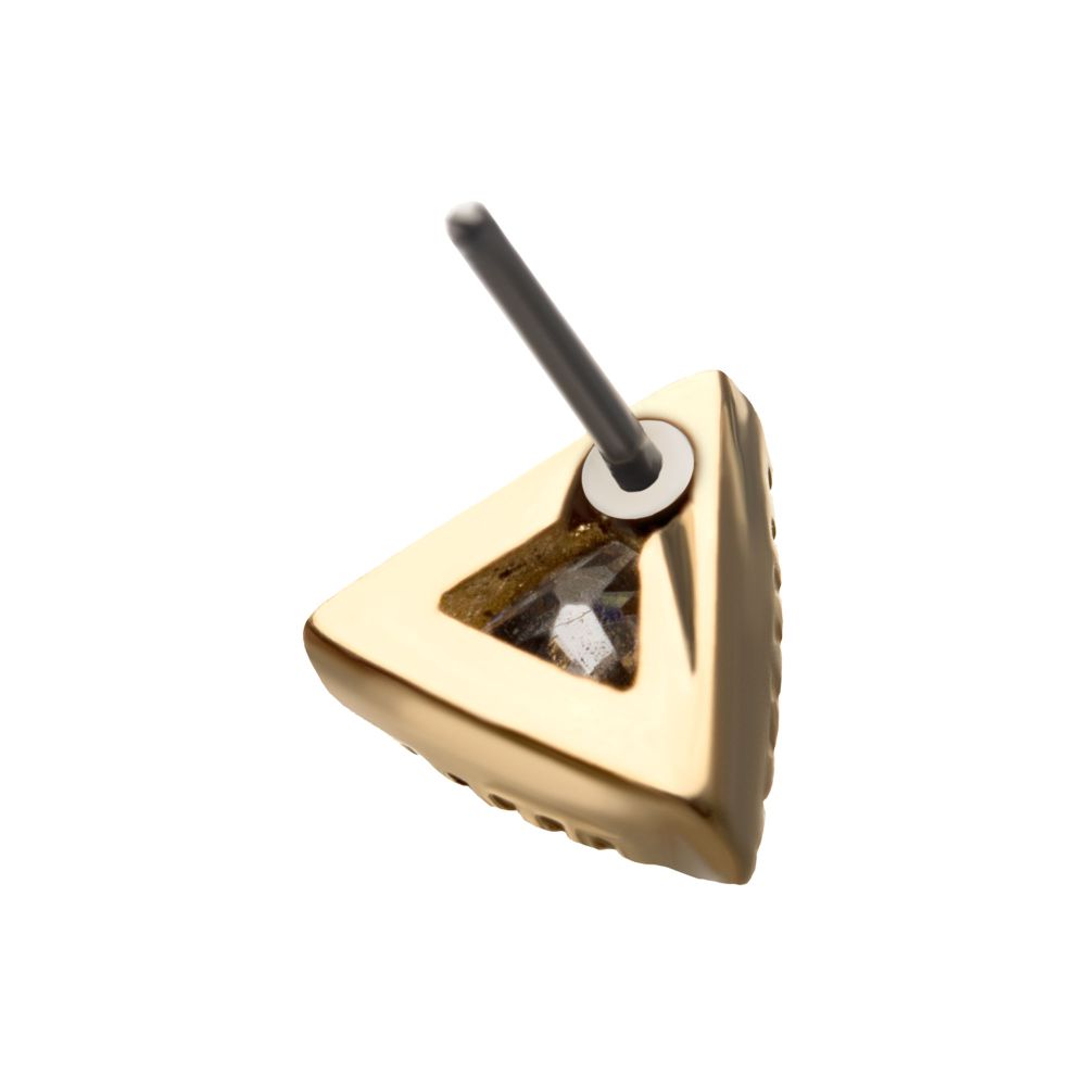 14Kt Yellow Gold Threadless with Clear Gem Triangle Top