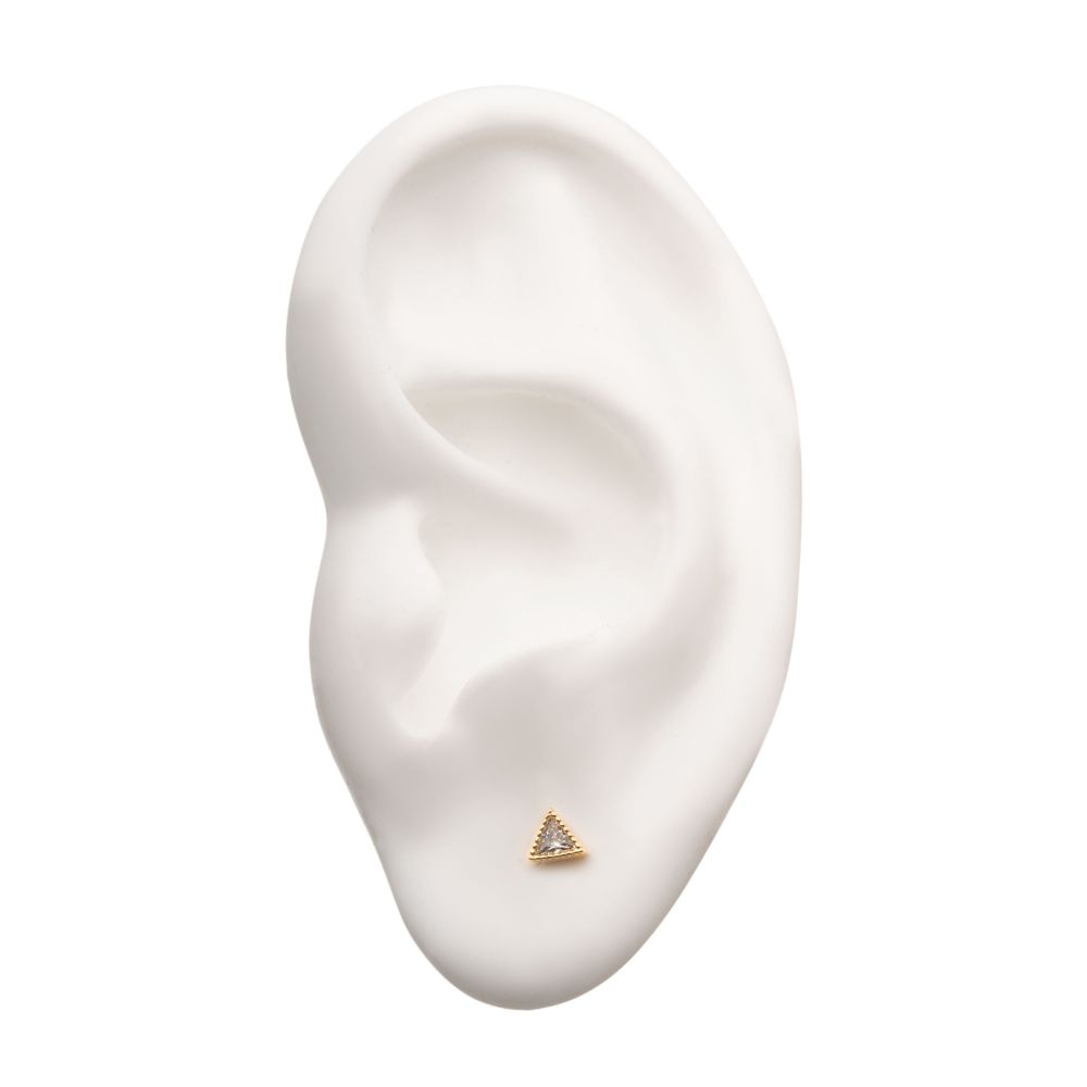 14Kt Yellow Gold Threadless with Clear Gem Triangle Top