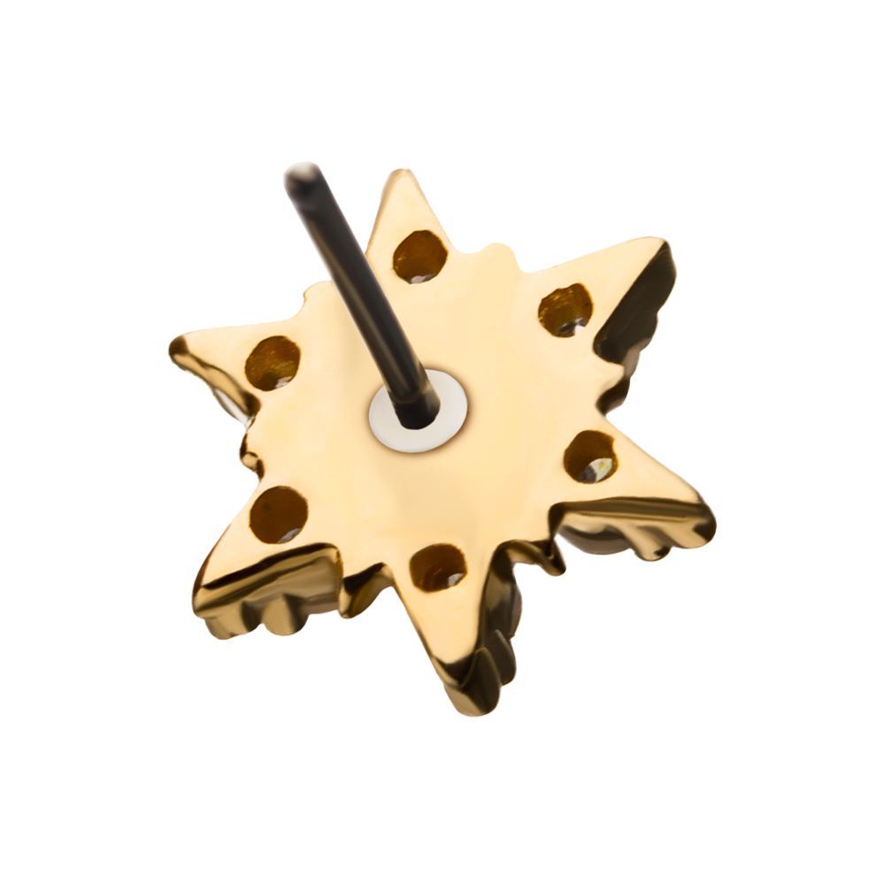 14Kt Yellow Gold Threadless with Clear CZ and White Synthetic Opal 6-Point Star Top
