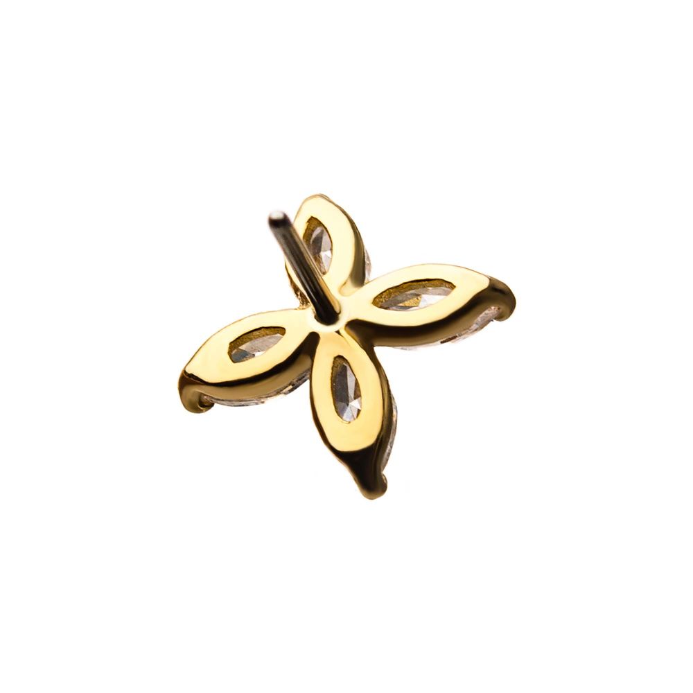 14kt Yellow Gold Threadless 4-Clear Gem Flower Top