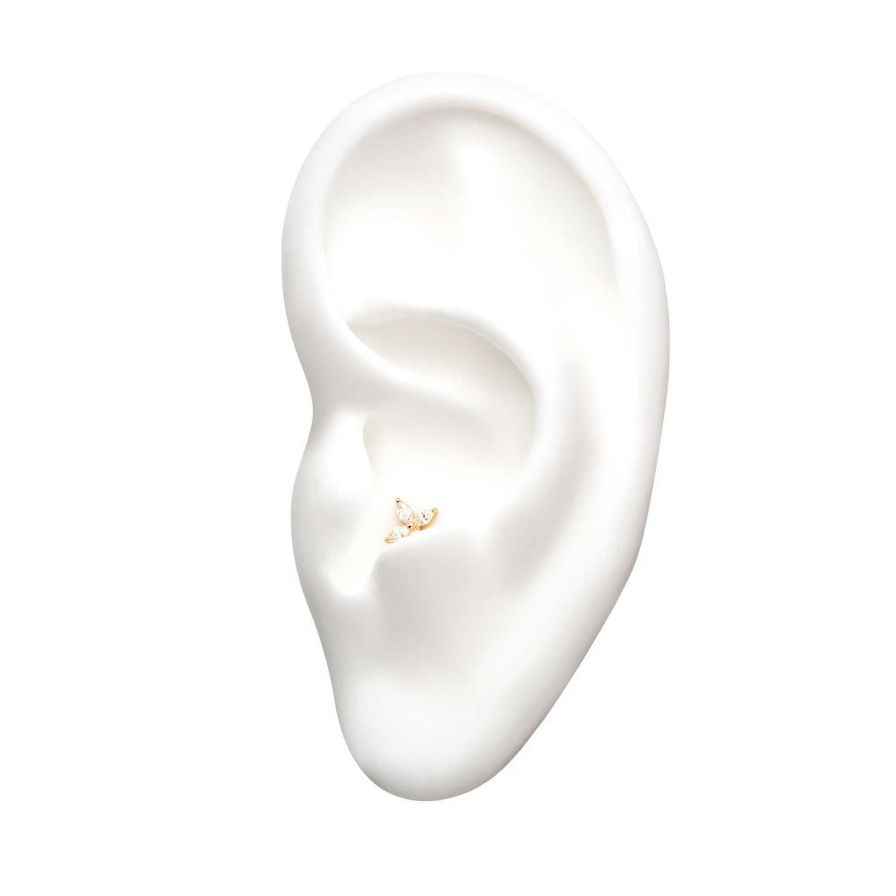 14kt Yellow Gold Threadless 4-Clear Gem Flower Top