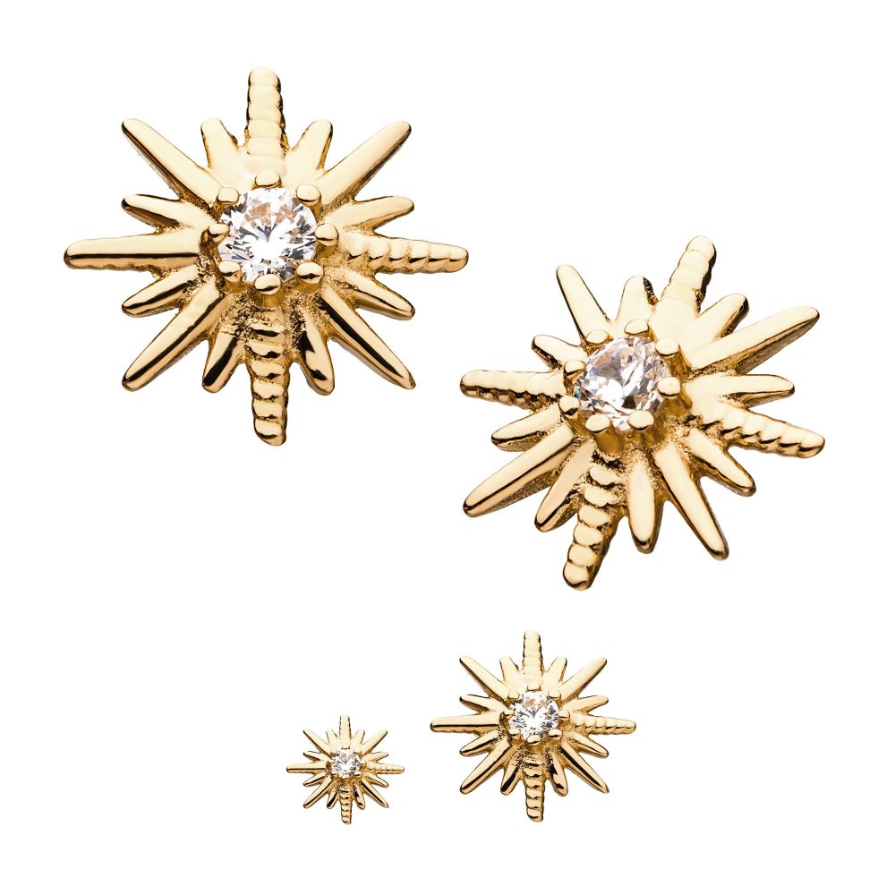 14Kt Yellow Gold Threadless with Star Clear CZ Top