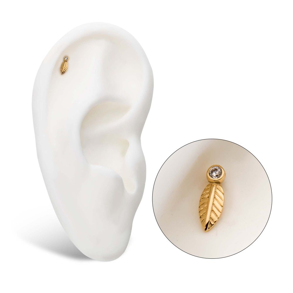 14Kt Yellow Gold Threadless Bezel Set Gem Leaf Top