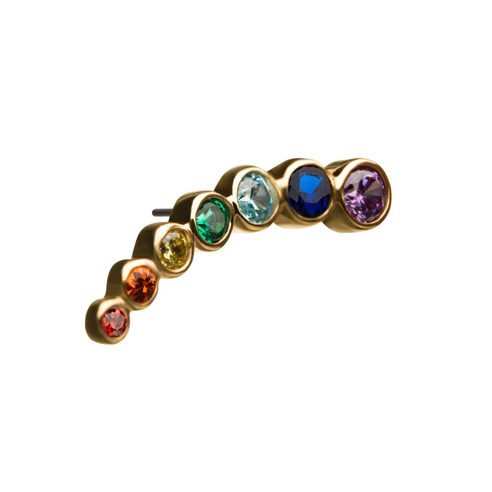 14Kt Yellow Gold Threadless with Bezel Set Rainbow CZ 7-Cluster Top (Right Ear)