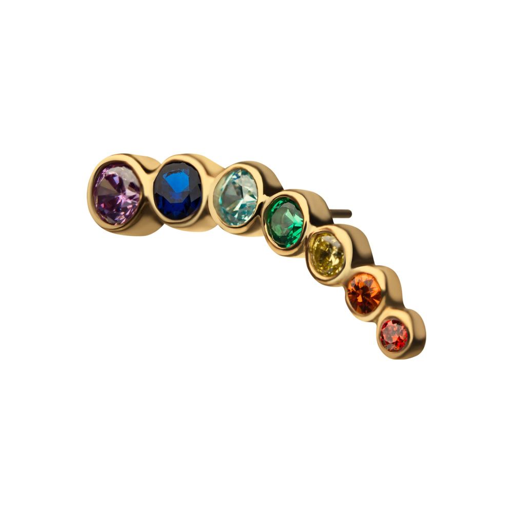 14Kt Yellow Gold Threadless with Bezel Set Rainbow CZ 7-Cluster Top (Left Ear)