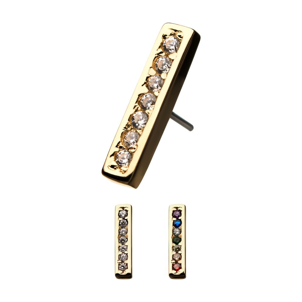 14Kt Yellow Gold Threadless with Prong Set CZ 7-Cluster Bar Top