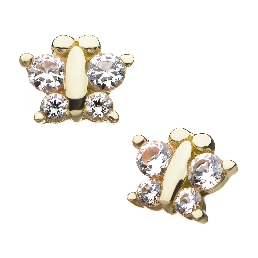 14Kt Yellow Gold Threadless Prong Set Clear CZ Butterfly Top