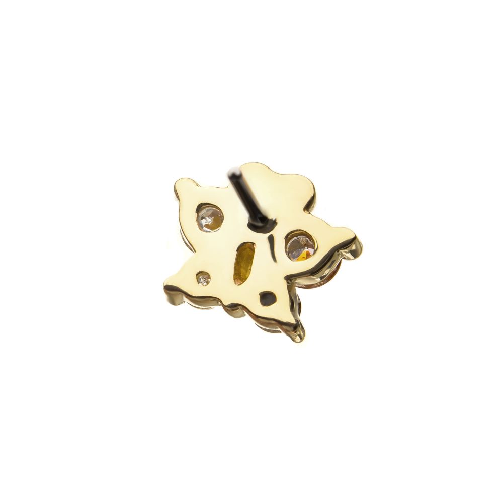 14Kt Yellow Gold Threadless Prong Set Clear CZ Butterfly Top