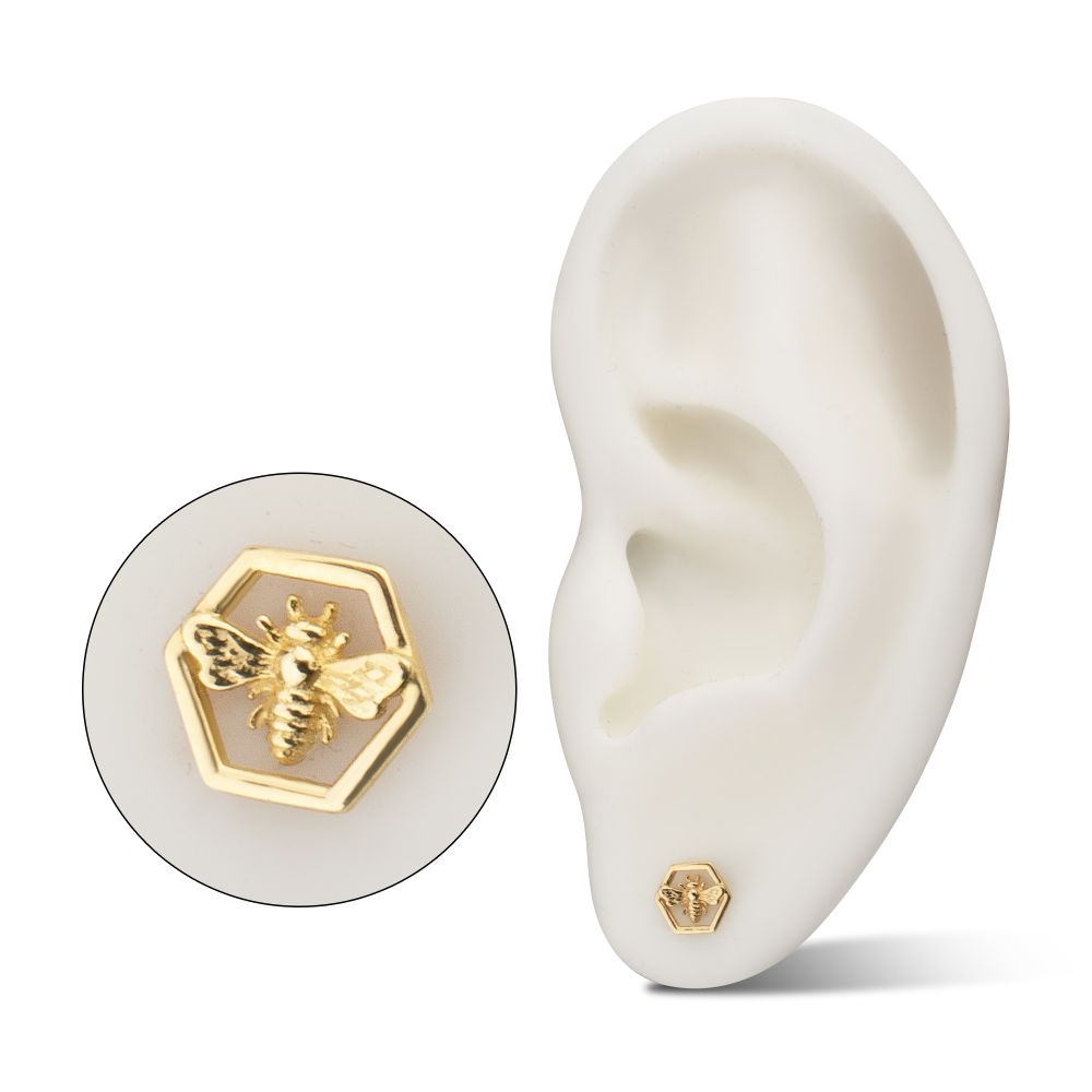 14Kt Yellow Gold Threadless Hexagon Bee Top