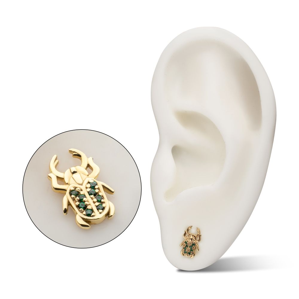 14Kt Yellow Gold Threadless Paved Gem Bettle Guardian Top