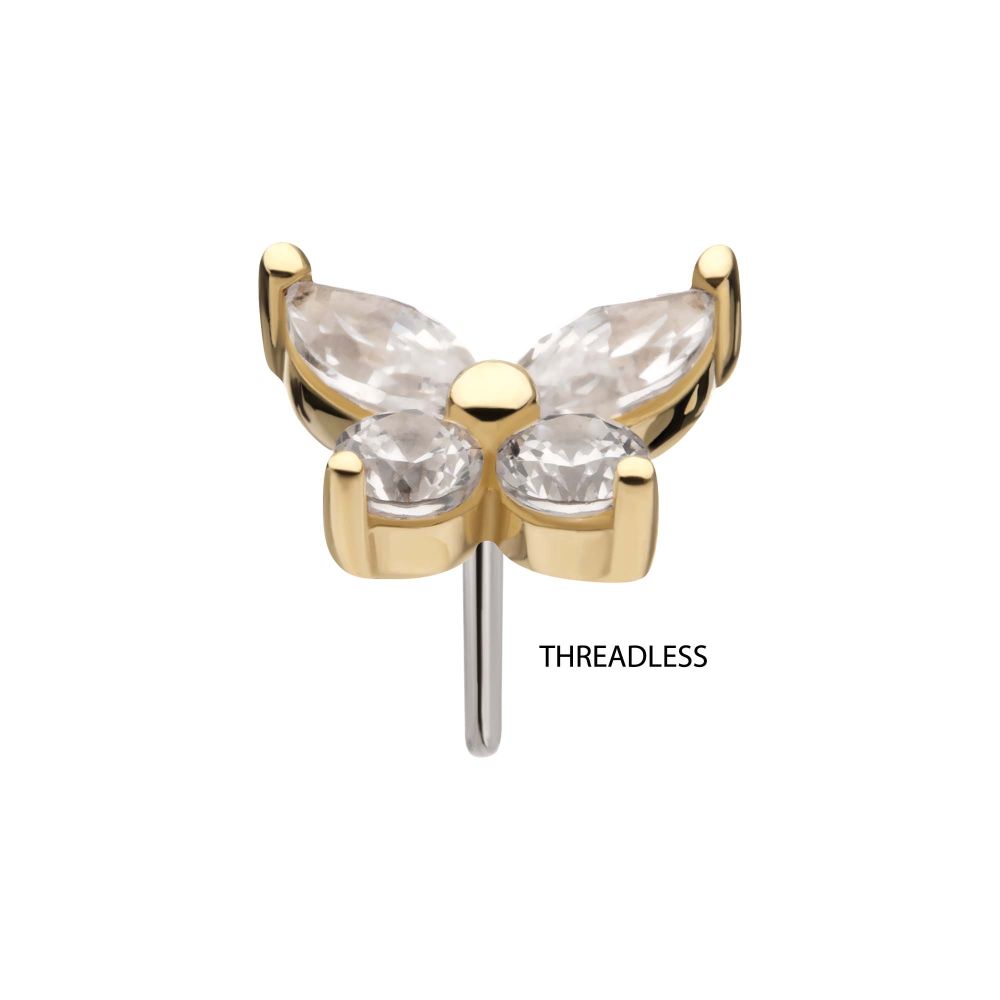 14Kt Gold Threadless Butterfly with Prong Set Round & Marquise Gem Top