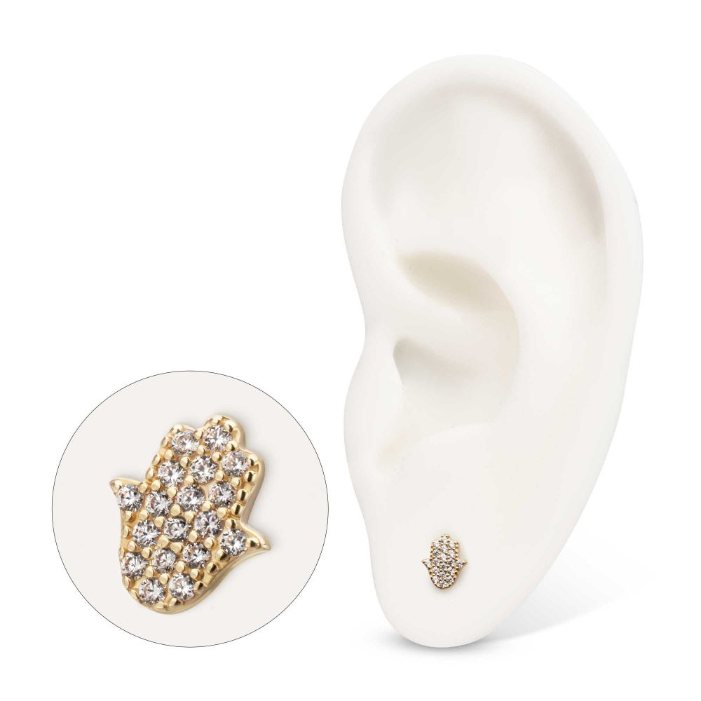 14Kt Yellow Gold Threadless "Divine Hamsa" Paved Gem Top