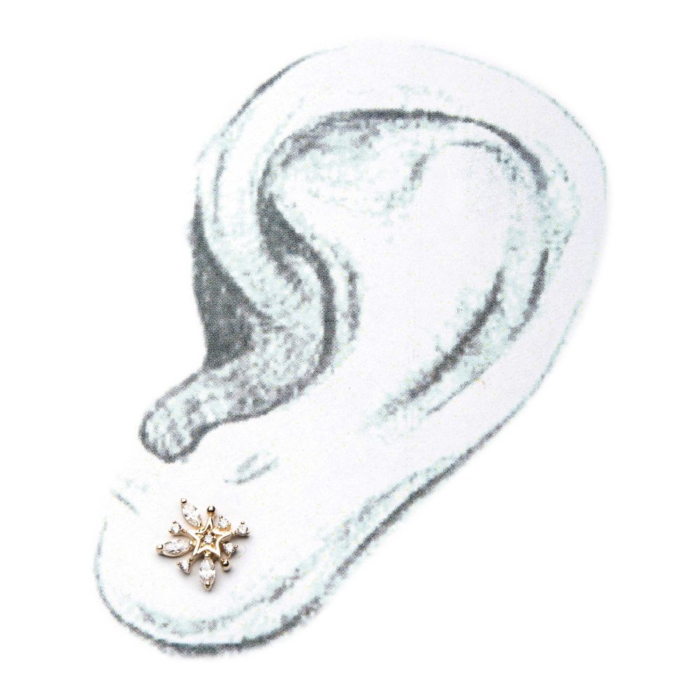14kt Yellow Gold Threadless Starburst Design with 3 3mm Marquis Shape CZ's Top