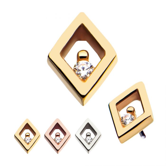 14Kt Gold Threadless Diamond Clear CZ Top