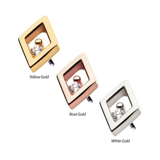 14Kt Gold Threadless Diamond Clear CZ Top