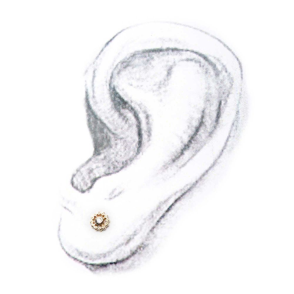 14Kt Gold Threadless Bezel Set Gem Flower Top