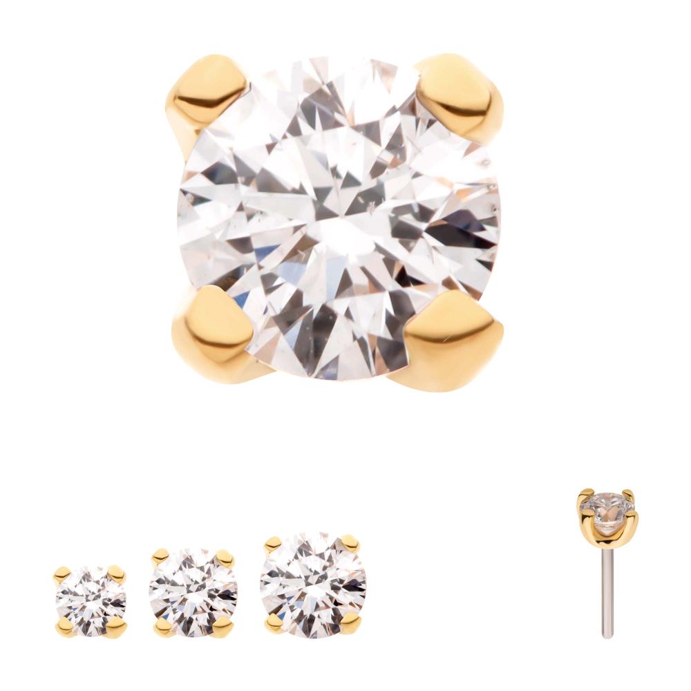 14Kt Yellow Gold Threadless with Prong Set Genuine Round Diamond Top