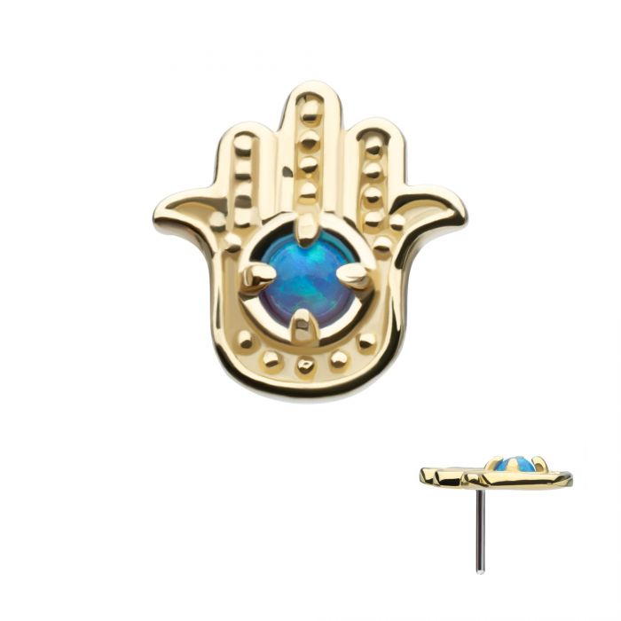 STERILIZED 14Kt Gold Threadless Blue Opal Hamsa Top