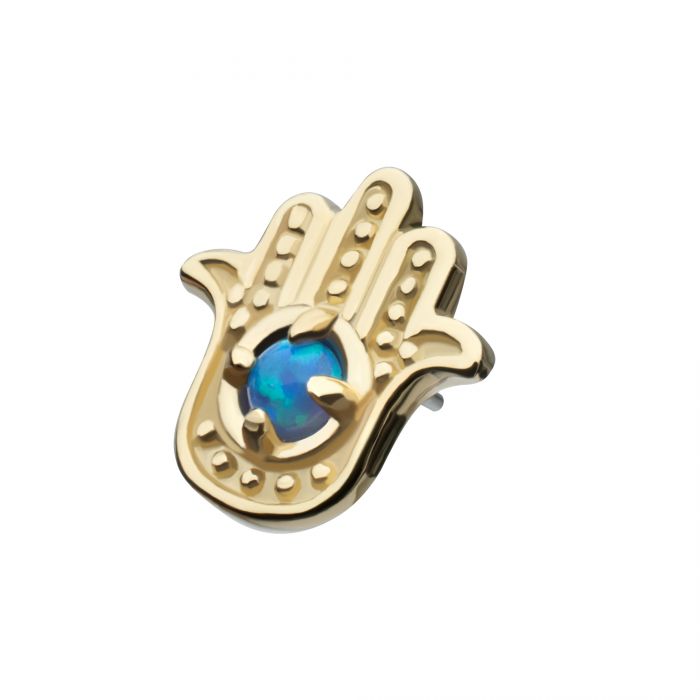STERILIZED 14Kt Gold Threadless Blue Opal Hamsa Top