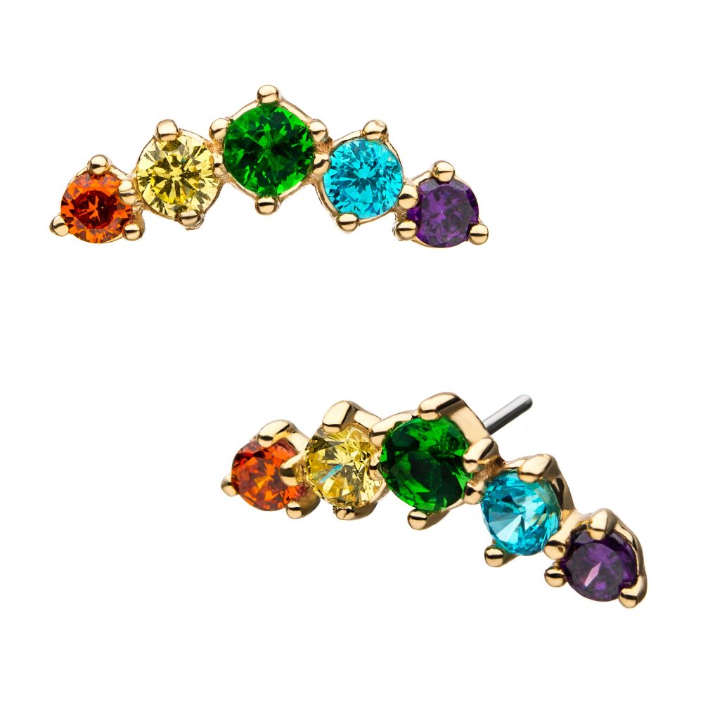 14Kt Yellow Gold Threadless with 5-Rainbow CZ Cluster Top