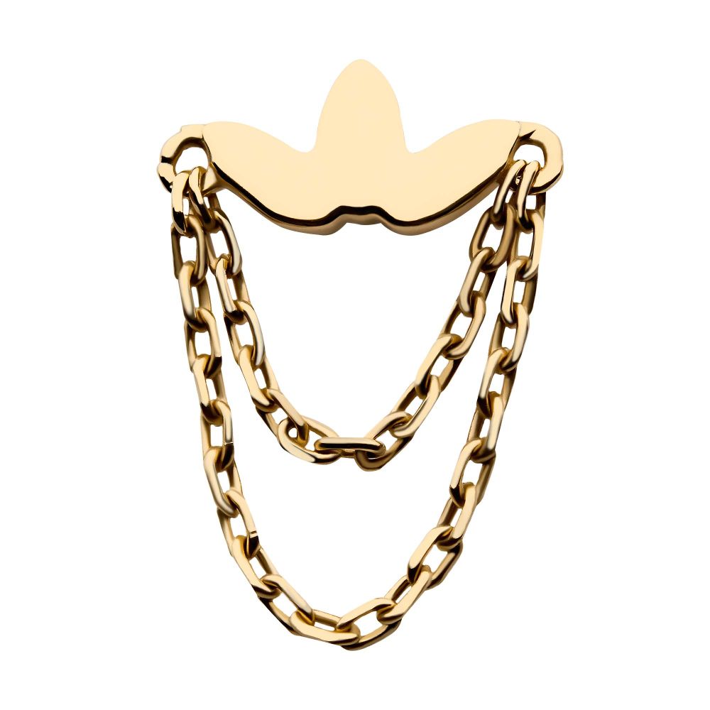 14Kt Yellow Gold Threadless Flower Top with 2 Dangling Chains