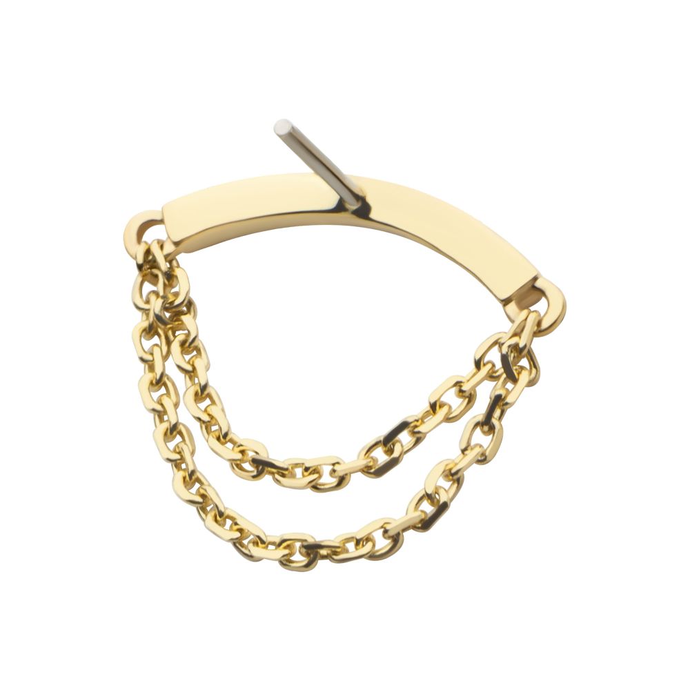 14Kt Yellow Gold Threadless Curve Bar Top with 2 Tier Dangle Chain