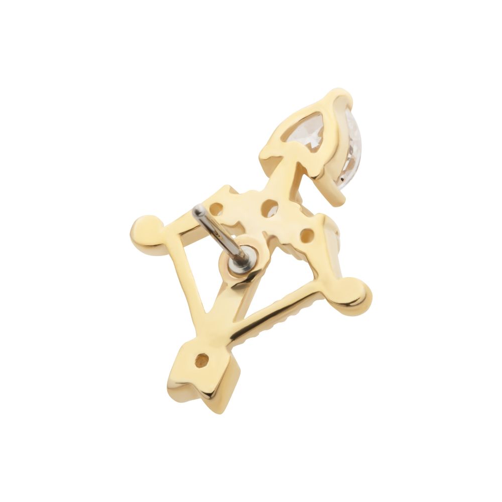 14Kt Yellow Gold Threadless Cupid's Bow & Arrow Top with Prong Set Round & Heart Clear CZ