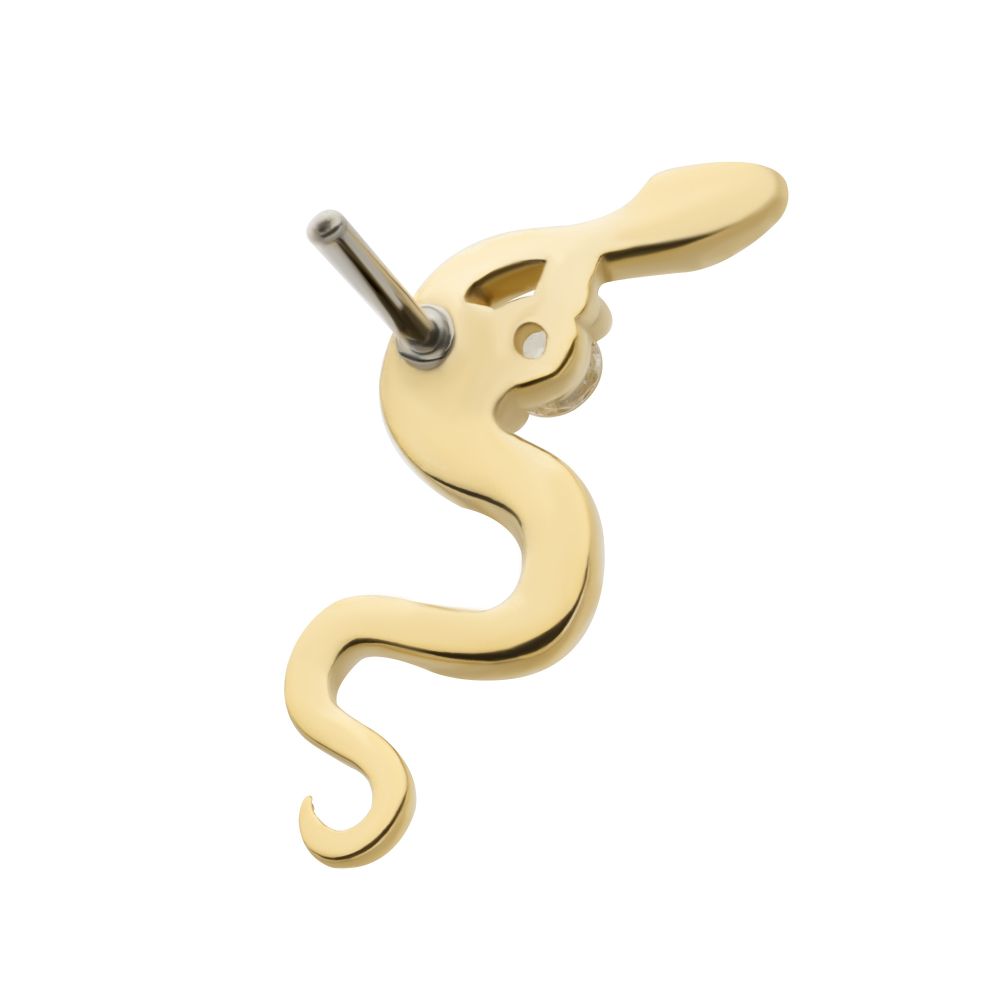 14Kt Yellow Gold Threadless Snake Top with 2 Prong Clear CZ