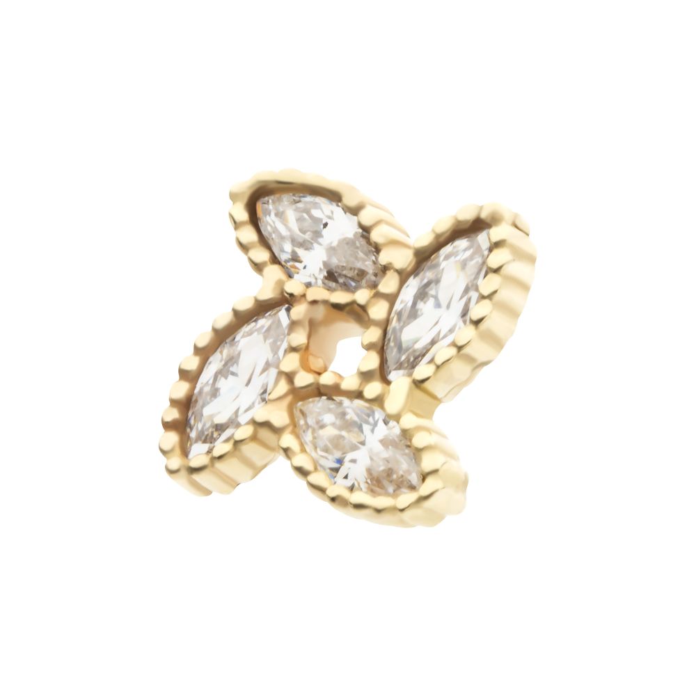 14Kt Yellow Gold Threadless Flower Top with 4 Marquise Clear CZ
