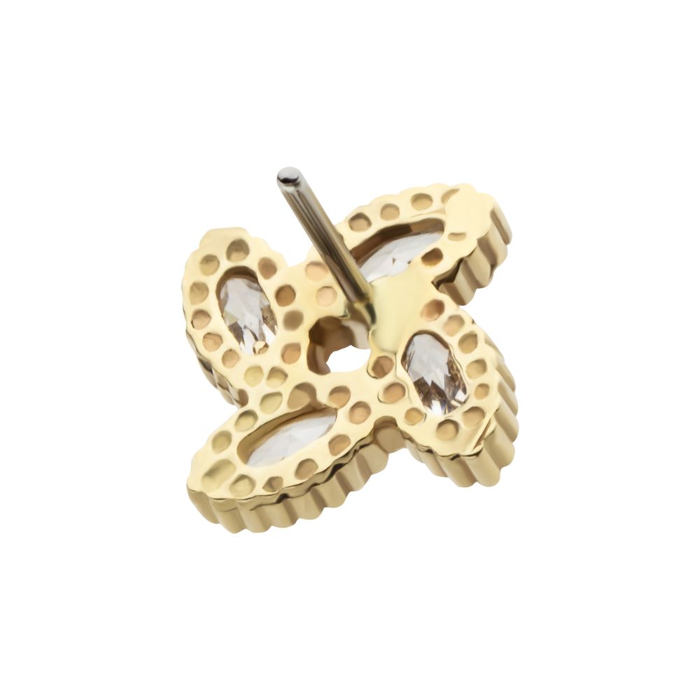 14Kt Yellow Gold Threadless Flower Top with 4 Marquise Clear CZ