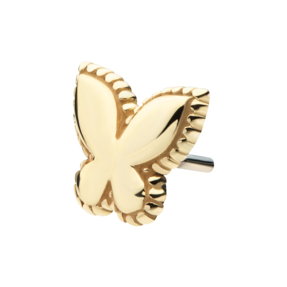 14Kt Yellow Gold Threadless Beaded Edge Butterfly Top