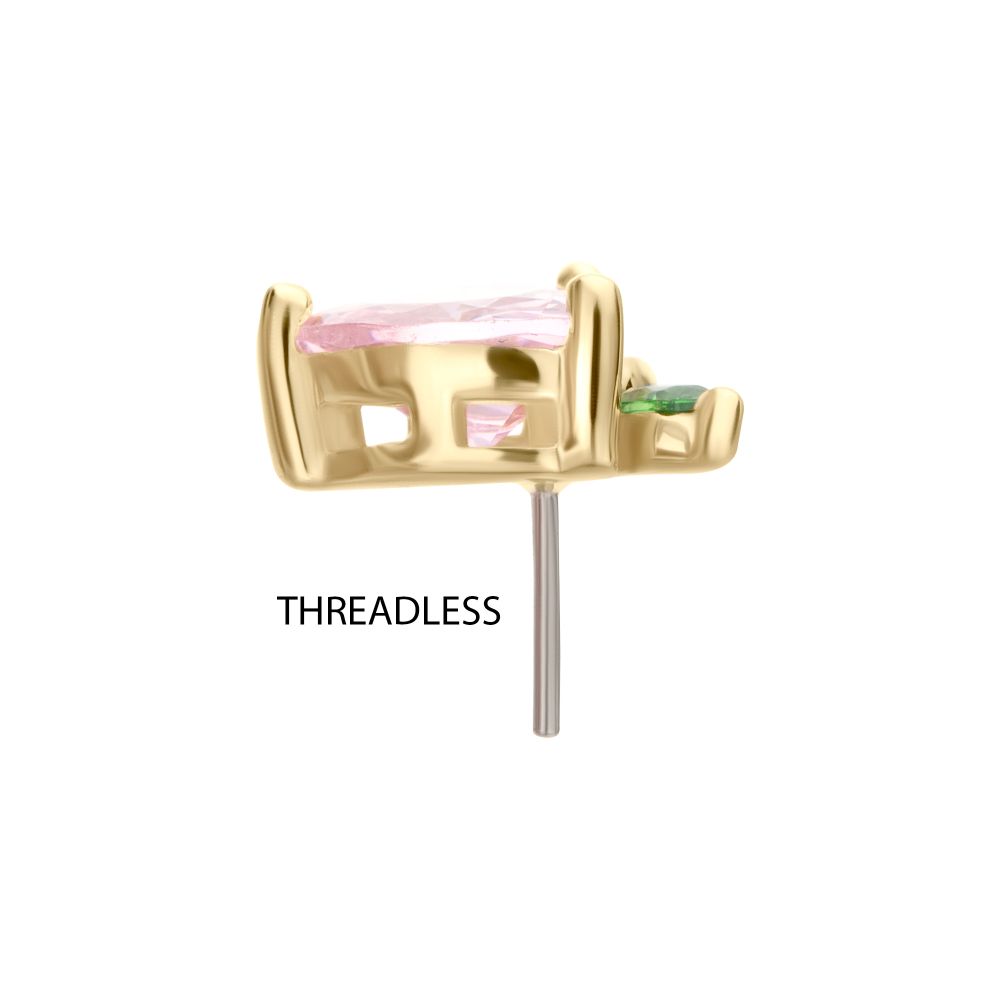 14Kt Yellow Gold Threadless Peach Heart with Leaf Top